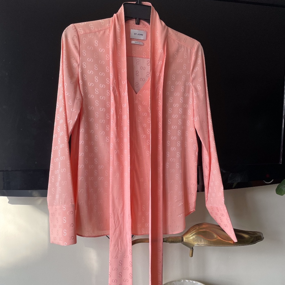St. John logo pink silk blouse
